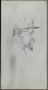 Skissebok, side 13: Byste av en mann i profil. av Jean Louis Ernest Meissonier