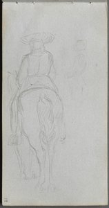Skissebok, side 19: Studie av en skikkelse på hesteryggen sett bakfra. av Jean Louis Ernest Meissonier