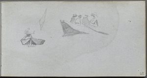 Skissebok, side 25: Studier av figurer i båter. av Jean Louis Ernest Meissonier