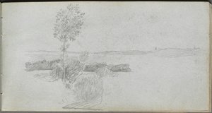 Skissebok, side 28: Landskapsstudie av Ernest Meissonier