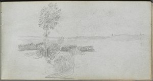 Skissebok, side 28: Landskapsstudie. av Jean Louis Ernest Meissonier