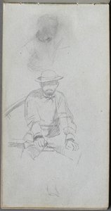 Skissebok, side 30: Sittende mannsfigur og figur i profil. av Jean Louis Ernest Meissonier