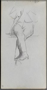 Skissebok, side 37: Figurstudie, ben i kors. av Jean Louis Ernest Meissonier
