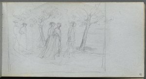 Skissebok, side 41: Figurer i et landskap av Ernest Meissonier