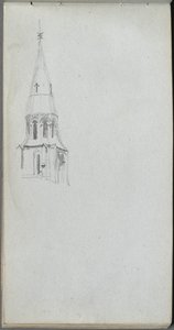 Skissebok, side 44: Kirkespir. av Jean Louis Ernest Meissonier