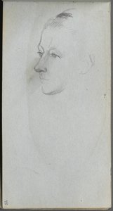 Skissebok, side 45: Womans Face, 34 View. av Jean Louis Ernest Meissonier