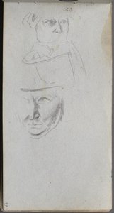 Skissebok, side 47: Studier av tre ansikter. av Jean Louis Ernest Meissonier