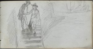 Skissebok, side 64: Figurer på en trapp av Ernest Meissonier