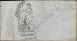 Skissebok, side 64: Figurer på en trapp. av Jean Louis Ernest Meissonier