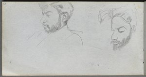 Skissebok, side 65: Studie av ansikter i profil av Ernest Meissonier