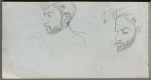 Skissebok, side 65: Studie av ansikter i profil. av Jean Louis Ernest Meissonier