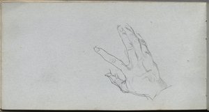 Skissebok, side 68: Studie av en hånd. av Jean Louis Ernest Meissonier