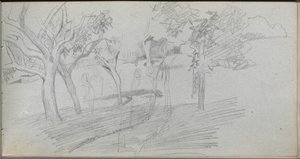 Skissebok, side 74: Landskapsstudie. av Jean Louis Ernest Meissonier