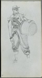 Skissebok, side 79: Soldat med tromme. av Jean Louis Ernest Meissonier
