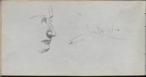 Skissebok, side 80: Studie av ansikter. av Jean Louis Ernest Meissonier