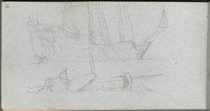 Skissebok, side 85: Studie av et skip og bøye av Ernest Meissonier