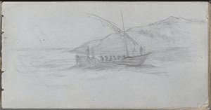 Skissebok, side 88: Havlandskap og figur av Ernest Meissonier