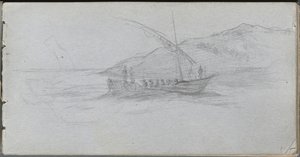Skissebok, side 88: Havlandskap og figur. av Jean Louis Ernest Meissonier
