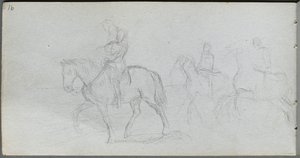 Skissebok, side 91: Figurer til hest. av Jean Louis Ernest Meissonier