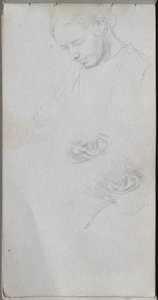 Skissebok, side 96: Studie av et ansikt, ører. av Jean Louis Ernest Meissonier