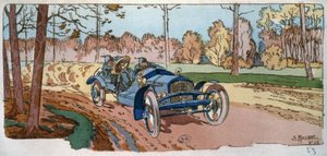 Georges Sizaire på sin egenproduserte bil, på Coupe des Voiturettes av Ernest Montaut