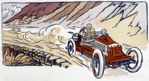 Renault-bil i Paris-Wien 1902 Tegning av Ernest Montaut (1878-1909).