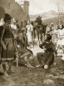 David, kongen av skottene, utdeler rettferdighet, illustrasjon fra 
