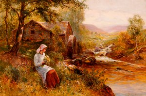 En ung jente plukker vårblomster av Ernest Walbourn