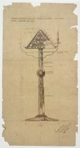 Design for Ebony talerstol innlagt med bein og sølv for St. Andrews Church, Roker 1906 (penn og blekk på papir) av Ernest William Gimson
