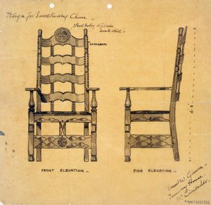 Design for Sanctuary Chair, ca. 1905-25 (penn- og blekkvask på papir)