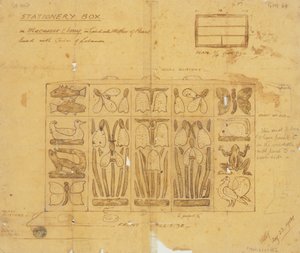 Design for skrivesaker i Macassar Ebony innlagt med Mother of Pearl, 1904 av Ernest William Gimson