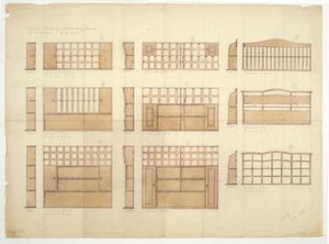 Design for Kina stativer, skjenker og kommoder i engelsk eik, 1906 (blyant og wc på papir) av Ernest William Gimson