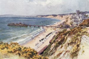 Bournemouth Pier og Sands fra Eastcliff (farge litho) av Ernest William Haslehust
