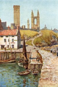 Cathedral Ruins, St. Andrews, Fra havnen (farge litho)