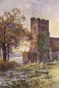 Chalk Church (farge litho) av Ernest William Haslehust