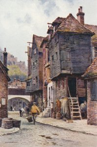 Fishermen's Quarter, Folkestone (farge litho) av Ernest William Haslehust