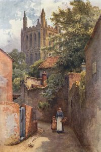 Gwynne Street fra stedet til Nell Gwynnes fødested (farge litho) av Ernest William Haslehust