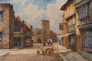 High Street, Stratford-on-Avon (litho-farge) av Ernest William Haslehust