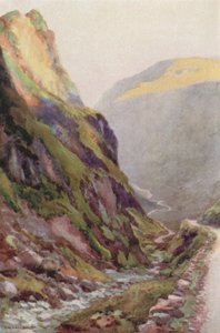 Honister Pass Dawn (farge litho) av Ernest William Haslehust