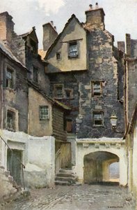 In Bakehouse Close: Residence of the Marquis of Huntly (farge litho) av Ernest William Haslehust