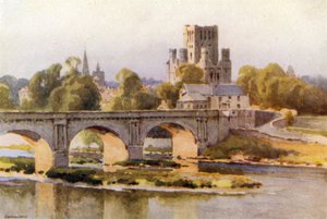 Kelso: The River Tweed and Abbey Ruins (farge litho)