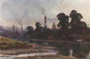 Newport fra Medina (farge litho) av Ernest William Haslehust