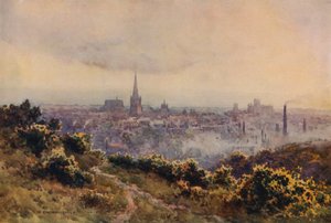 Norwich fra Mousehold Heath (farge litho) av Ernest William Haslehust