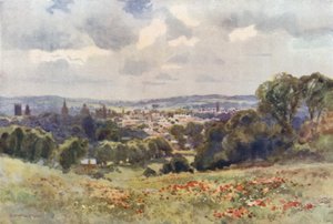 Oxford fra Headington Hill (farge litho) av Ernest William Haslehust