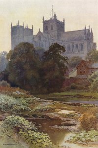 Ripon Minster fra elven (farge litho) av Ernest William Haslehust
