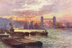 Themsen: Tower Bridge (fargelitografi) av Ernest William Haslehust