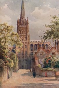 The Cathedral Precincts, Norwich (farge litho)