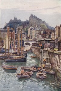 Fiskehavnen, Folkestone (farge litho) av Ernest William Haslehust