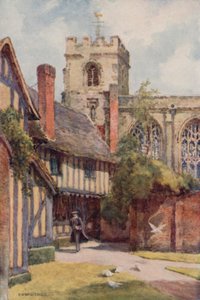 Grammar School and Guild Chapel, Stratford-on-Avon (farge litho) av Ernest William Haslehust