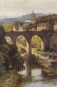 Den historiske gamlebyen i Knaresborough (farge litho) av Ernest William Haslehust